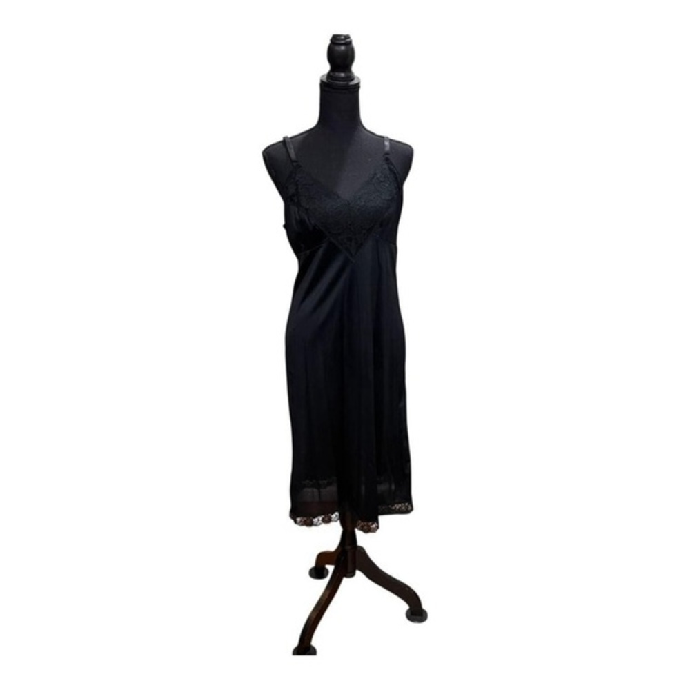 Vintage Vanity Fair Slip Womens Medium Small Black Lace Trim Eaton Lingerie 90s